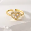 Wedding Rings BUY Delicate Open Design Heart Adjustable Gold Color Copper CZ Zircon Inlay Jewelry For Elegant Women