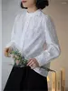 Women's Blouses Women Shirt 2024 Spring Summer O-Neck Button Long-sleeved Embroidery Casual Slim-type Tops Blouse