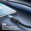 3A USB 유형 C/Micro Fast Charing Cable 180 iPhone 용 Braided Nylon Data Cord 회전 Samsung Xiaomi Poco 휴대 전화 충전기 USB 와이어 케이블 0.5M/1M/2M/3M