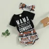 Clothing Sets Western Toddler Baby Girl Clothes Letter Short Sleeve T-Shirt Top Tassel Shorts Outfits Headband 3Pcs Set