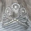 Hårklipp chic kristall tiara vintage påfågel brudtillbehör för bröllop quinceanera tiaras och kronor tävling pärlor pannband pannband