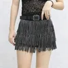 Shorts féminins 2024 Summer Black Sequins Tassels Streetwear Streetwear Korean Slim Chain Trend Pantal