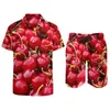 Suits-survains masculins Cherries Red Pleach Belk Men Set Fruits Fruits Casual Shirt Set Summer Graphic Shorts Two-on Deux pièces Retro Suit plus taille