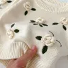 Sweaters Autumn New 03 Year Old Knitted Clothes Baby Girls Handmade Flower Embroidery Pullover Knitted Sweater Top Winter Warm Jumpers