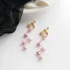 Boucles d'oreilles bijoux de mariage style japonais en strass de ramine cristal rose Sakura fleur avec boucles d'oreilles à clip de zircon sans perçage pour les femmes