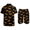 Herrspårar Orange Bat Men Set Halloween Print Casual Shirt Set Trendy Beach Shorts Summer Custom Suit 2 Piece Clothing Plus Size Size