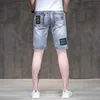 Slim Fit denim vijfpunt borduurwerk met bontranden zomer dun mode label Distressed casual heren shorts trendy