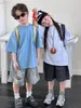 Trousers 2024 Summer Korean Children Cowboy Boys And Girls Vintage Hole Straight Quarter Pants Tide Fashion Cool Casual Active Cute