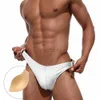 Mäns badkläder Sexig herr dubbel metallring Swim Briefs låg midja bikini surf badkläder nylon gay påse kudd push up baddräkt fast baddräkt d240424