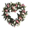 Faux Floral Greenery Artificial Silk Rose Heart Heart Wreath House Decoration Door Ring Ring Blower Festival Decoração T240422