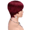 99J Borgonha Pixie Cut Wigs Para mulheres negras, peças de cabelo humanas curtas e retas 100%