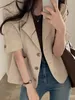 Elegant Casual Blazer ol Arbeitshemd Korean Chic Women Revers Hals Kurzarm Sommerbluse Solid Anzüge Tops 240417