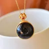 Pendants Black Jade Round Heart Pendant Collier pour Lady Summer Accessoires S925 Chaîne Femme Bijoux