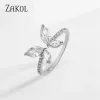 Banden Zakol Shiny Butterfly Zirkoonringen voor vrouwen Girls Koreaanse minimalistische trouwring Verstelbare zilveren kleuren sieraden