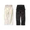 Men's Pants Japanese Retro Trend Casual Two Tone Pure Cotton Gold Thread Work Streetwear Mens Cargo
