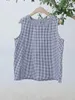 Women's Tanks Coton Linen Women Vest 2024 Summer Sleeveless Tank Top Plaid Fashion Lady Female YoYiKamomo