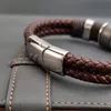 Vintage Multilayer Brown Genuine Leather Men Bracelet Stone Stone Stoen Aço Jóias Anterior Jóias Macicular Pulseira Presente 240417