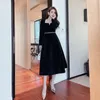 Casual Dresses S-4XL Vintage Autumn Winter Velvet Midi Dress 2024 Elegant Women Split Square Collar Black High Waist Ball Gown Long Vestido