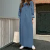 Casual Dresses Women Maxi Dress Loose Solid Color Turn-Down Collar Long Sleeve Overdimensionerad A-Line Ankellängd Knappar Mjuk andningsbar dam