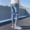 Calça de calça de jeans masculino, calça de cowboy de cowboy com bolsos pretos magros casuais de tamanho grande de tamanho grande