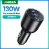 Chargers UGREEN 130W USB C Fast Car Charger For Xiaomi iPhone 15 Samsung Galaxy S24 Laptops PD3.0 Fast Charging USB Type C Car Charger