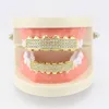 18K gold-plated hip-hop braces Grills suitable for men and women with three rows of diamond studded six tooth vampire Halloween accessories