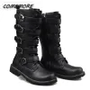 Bottes Bottes de moto en cuir masculin Midcalf Military Combat Boots Gothic Gothic Punk Boots Tactical Army Army Army Automn Winter Plus taille