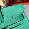 Wax Emmas Platinum Thread Handbag Sewing 25 Velvet Green Epsom Real Cow Gold and Silver Buckle Handmade Genuine Leather