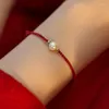 Charme Armbänder handgefertigtes rotes Seil glückliche Armreifen mit Perlenperlen Länge einstellen Armband für Frauen Schmuck