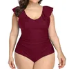 Swimwear 2024 Swimsuit Multi Color Solide Conservateur grande taille 1 avec des volants élégants