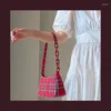 Сумки для плеча винтажные ретро -сумасшедшие дизайнерские дамские клетчатые сумочка французский красный обед и кошелек мягкий повседневное бродяж