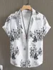Men's Casual Shirts Fashionable Floral Pattern Print Short Sleeve Shirt Summer Button Lapel Top