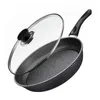 Pans Schnesland Frying Pan With Glass Lid Metal Alloy Non-Stick Marble Skillet Wok