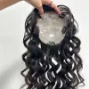 Toppers Wavy Human Hair Topper With Air Bangs Clips In Silk Top Virgin European Hair Toupee for Women Silk Base Fine Hairpiece 13x12cm