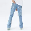 Cyber Y2K Fashion Washed Blue Baggy Flared Jeans broek voor mannen kleding rechte hiphop vrouwen denim broek ROPA HOMBRE 240420