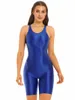 Kvinnors badkläder Kvinnor i ett stycke baddräkt baddräkt Glossy U Neck Cutout Back Casual Wear Bodysuit ärmlös Jumpsuit för sportträning