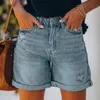 Shorts de jeans femininos de verão casual de cintura alta jeans dobrados para juniores sexy 240418