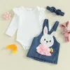 Définit focusnorm 018m Toddler Baby Girls Clothes Set 3pcs à manches longues Ruffles Rober Rabbit Eembroid Suspender Robe Bandband