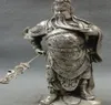 10quot Chinese Silver Dragon Head Loyalism Warrior GuanGong Guan Yu God Statue metal handicraft5289754