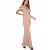 Formal Wedding Guest Sexy Off Shoulder Solid Bodycon Long Side Split Fishtail Dress