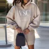 Polos Moda Mektubu Baskı Uzun Kadın Hoodie Sweatshirt Gevşek Damla Omzu Woemn's Hooded Sweathirts 2023 Sıradan Bayanlar Top Chic Yeni