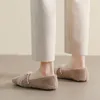 Casual Shoes Pearl Strings Ankle Strap Fur Flats Women Lace Bowknot Slip On Loafers Female Square Toe White Furry Moccasins Plus Size 43