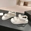 Klittenband gestreepte stof sandalen zomer platte hak sandaal luxe designer sandalen vrouw strand vrije tijd sandaal voor vrouwen slippers mode koehid lederen bodemschoenen