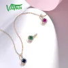 Wisiorki Vistoso Pure 14K 585 żółte/różowe złoto wisiorek dla kobiet 4 mm naturalny szmaragd/rubin/szafirowy diamentowy diament elegancka elegancka biżuteria