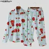 Men's Tracksuits INCERUN 2024 American Style Sets Fashionable Floral Stripes Long Sleeved Shirts Pants Casual Two-piece S-5XL