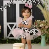 One-Pieces Toddler Baby Girls Romper Dress Headband Sets Infant Cow Print Tulle Clothes Newborn Sleeveless Tutu Dresses Hair Band Outfits