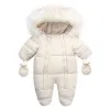 Winterpartijen Winter Baby jumpsuit Dikke Warm babykap in Fleece Rompers Pasgeboren jongen meisje overalls bovenkleding kinderen snowuit