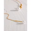 Necklaces Yhpup Korean Imitation Pearls Drop Stainless Steel Torques Necklace New Collar Metal Gold Color Delicate Trendy Jewelry Women