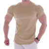 Suits B1876 Men Summer T Shirts High Elastic Slim Fit Tshirt Men Quickdrying Curved Hem Mens Tshirts Solid Color 3XL