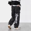 Y2K Fashion Star Letter Brodery Vintage Black Baggy Cargo Jeans Pants For Men Clothing Straight Luxury Denim Trousers 240423